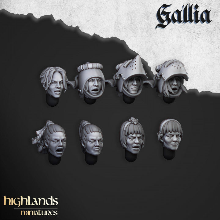 Female Gallia heads 8x - Highlands Miniatures