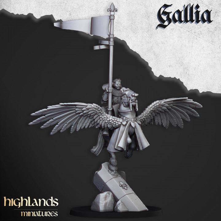 Gallia Knigths on Pegasus command group 3x - Highlands Miniatures