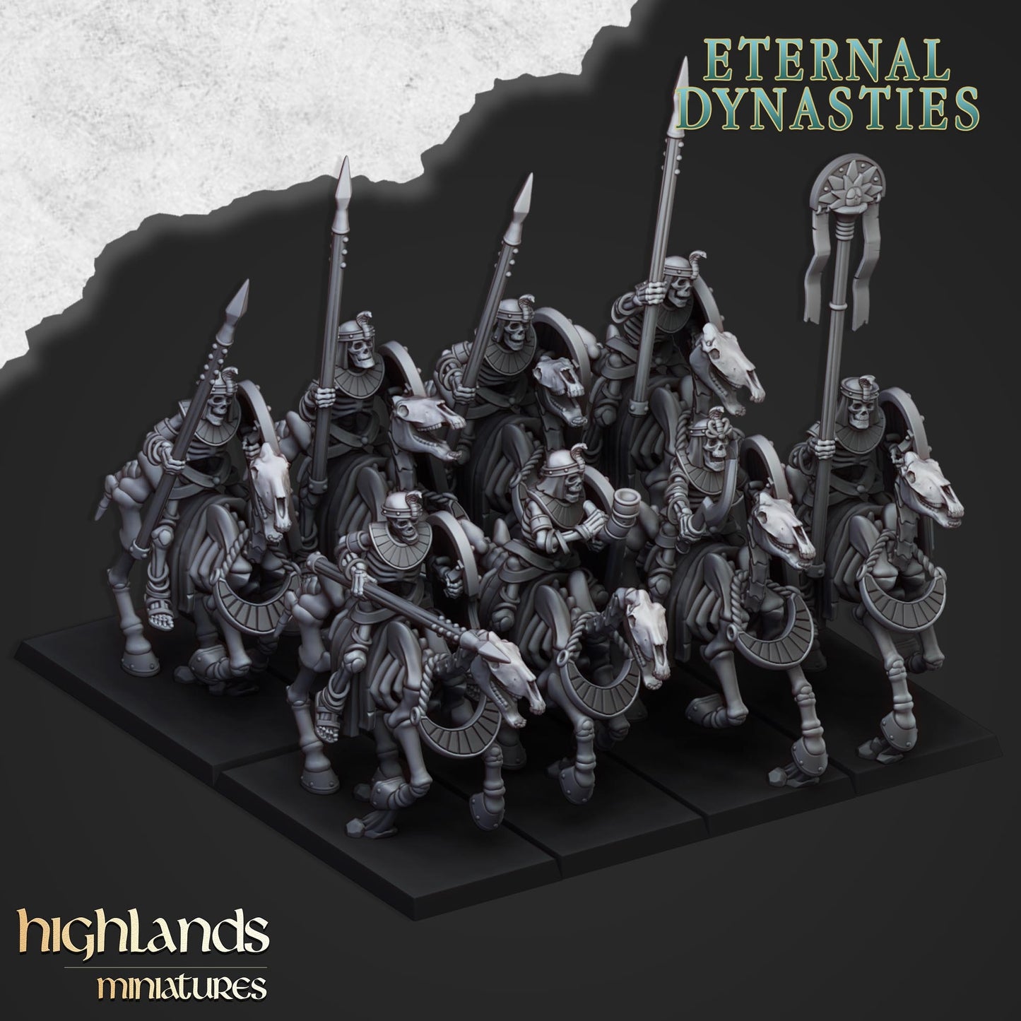 Ancient Skeletal Cavalry with Spears 8x - Highlands Miniatures