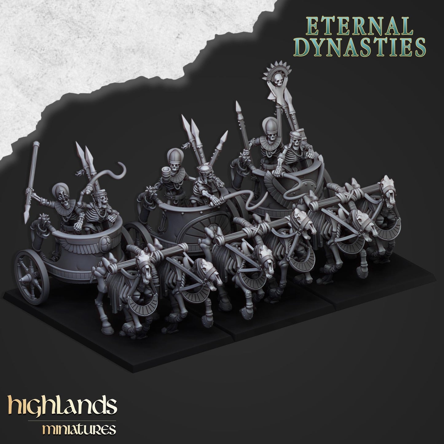 Ancient Skeletal Chariots 3x - Highlands Miniatures