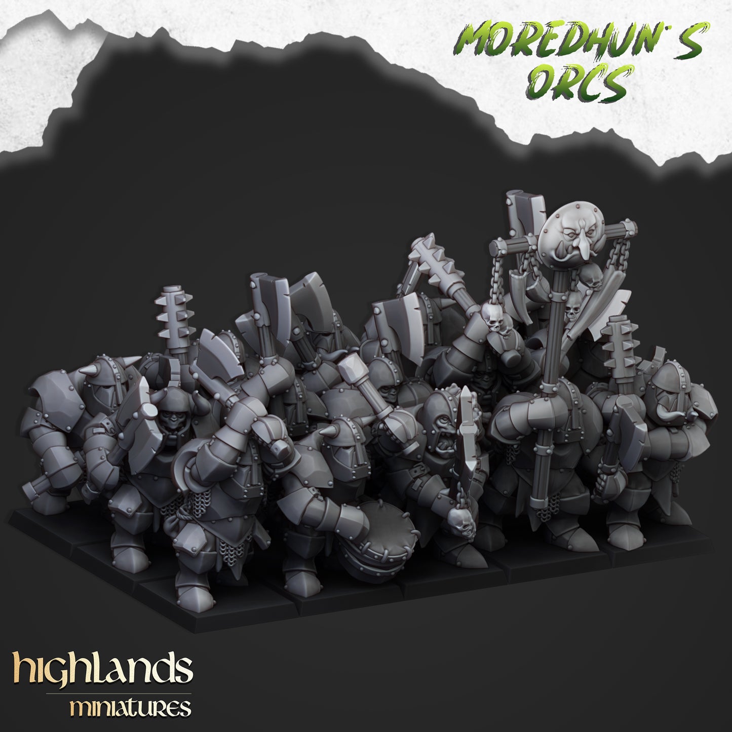 Armoured Orcs with two handed weapons 15x- Highlands Miniatures