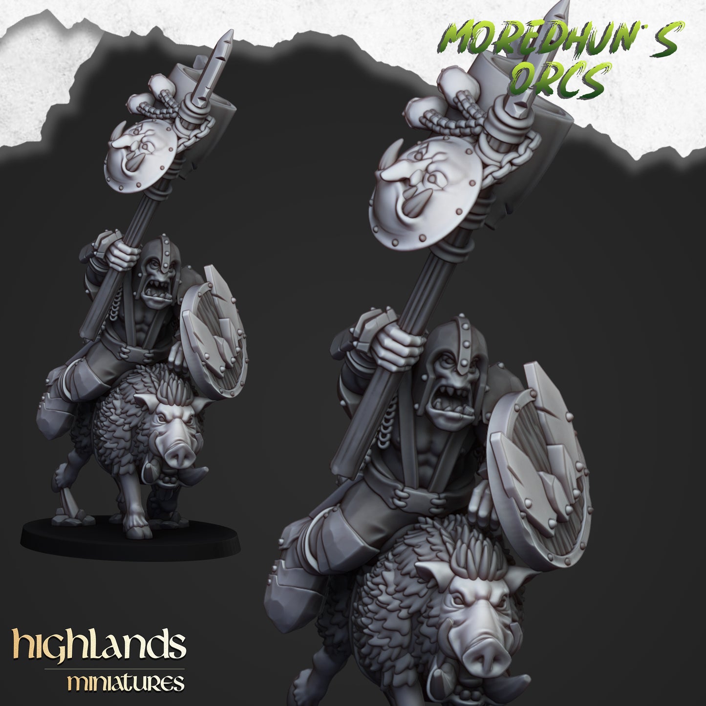 Mounted Orcs on boars 8x- Highlands Miniatures