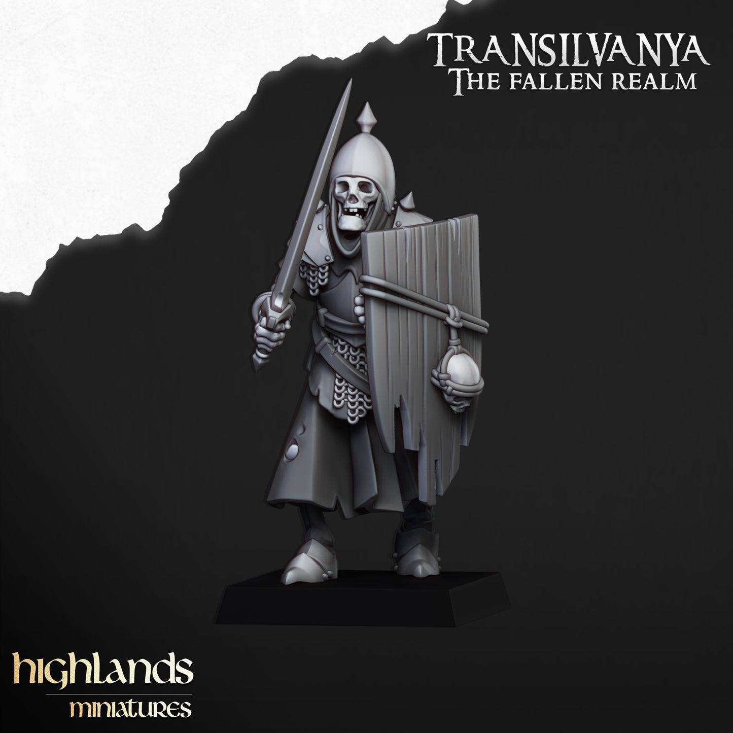 Transilvanya skeletal Guard with hand weapons and shields - Highlands Miniatures