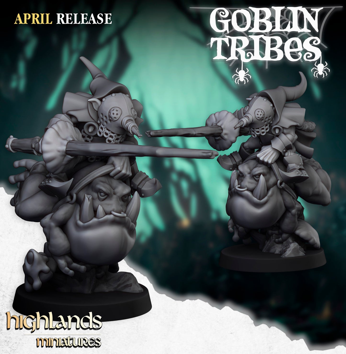 Swamp Goblins Frog Riderswith Sticks 5x - Highlands Miniatures