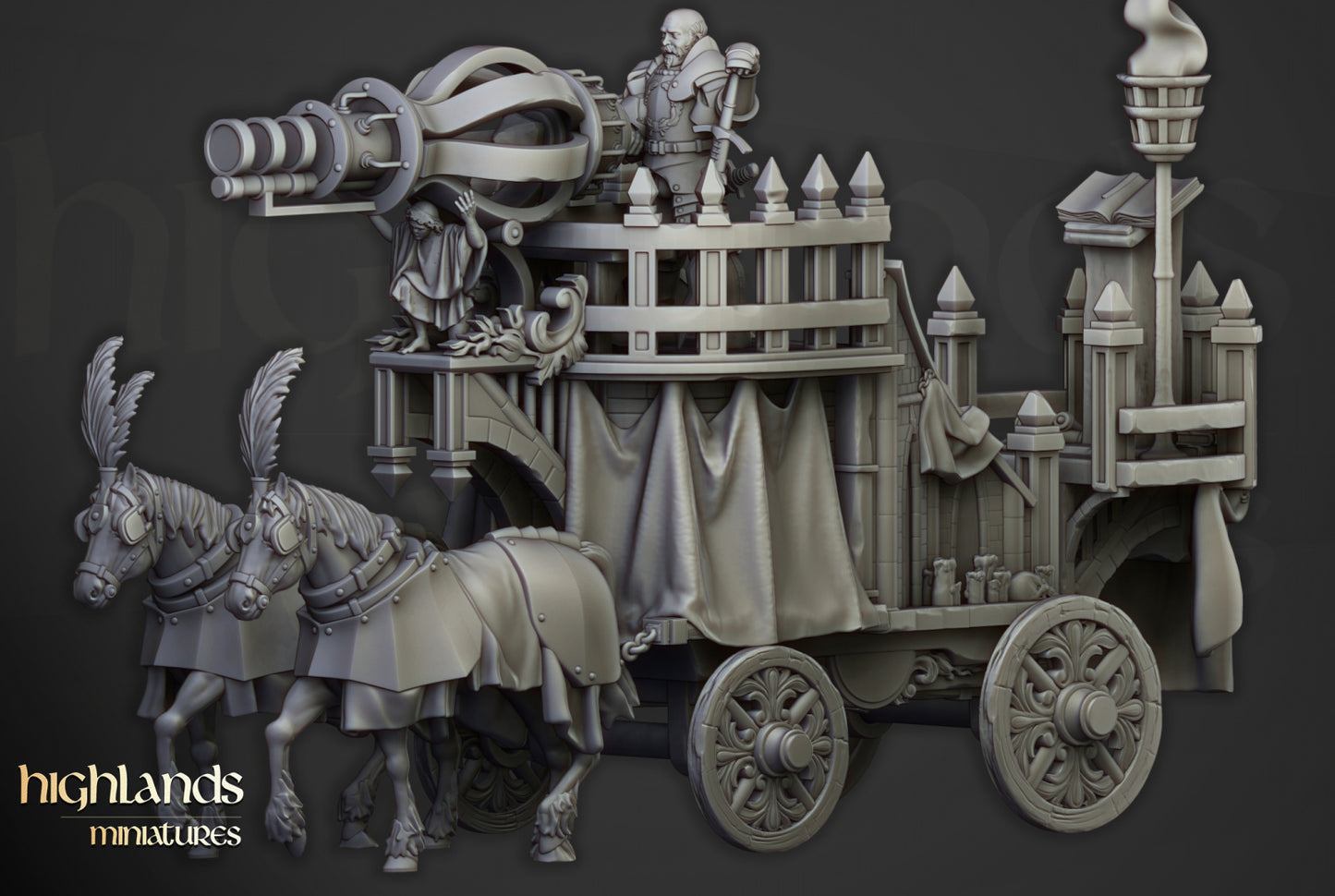 Sunland Arcane Cannon on Chariot - Highlands Miniatures