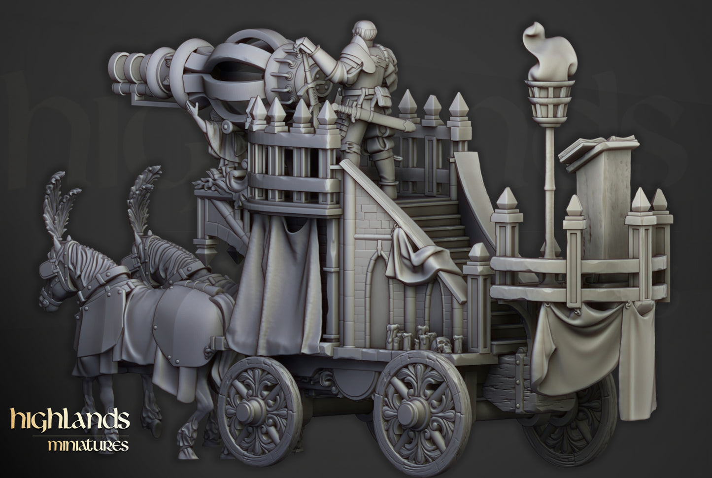 Sunland Arcane Cannon on Chariot - Highlands Miniatures