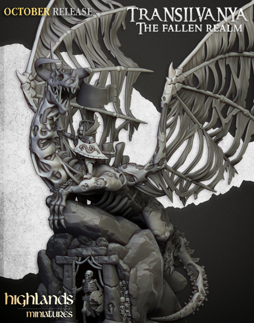 Transilvanya Vampire Lady on Zombie Dragon - Highlands Miniatures