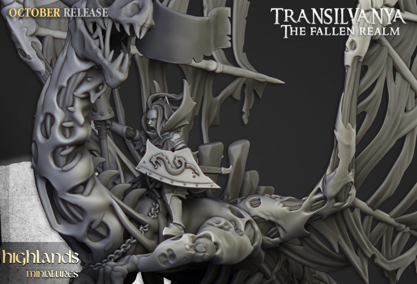 Transilvanya Vampire Lady on Zombie Dragon - Highlands Miniatures