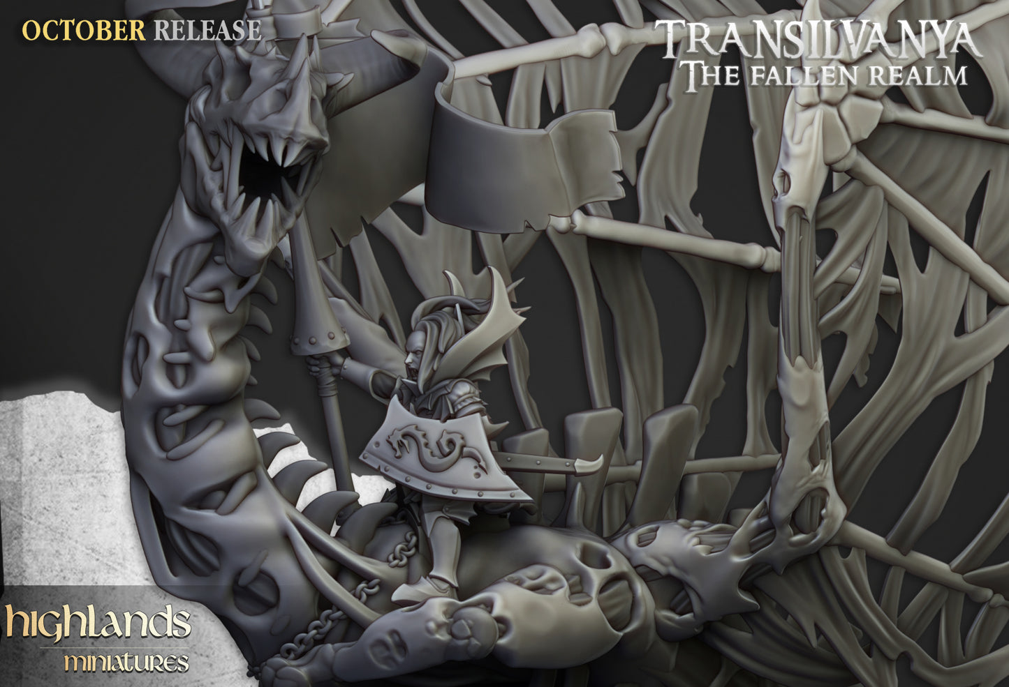 Transilvanya Vampire Lady on Zombie Dragon - Highlands Miniatures