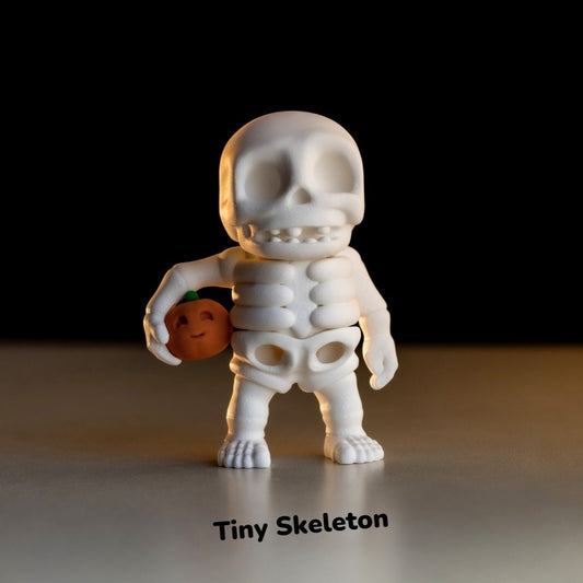 Tiny Skeleton Holding Pumpkin fidget Keychain - Tiny Lowlanders