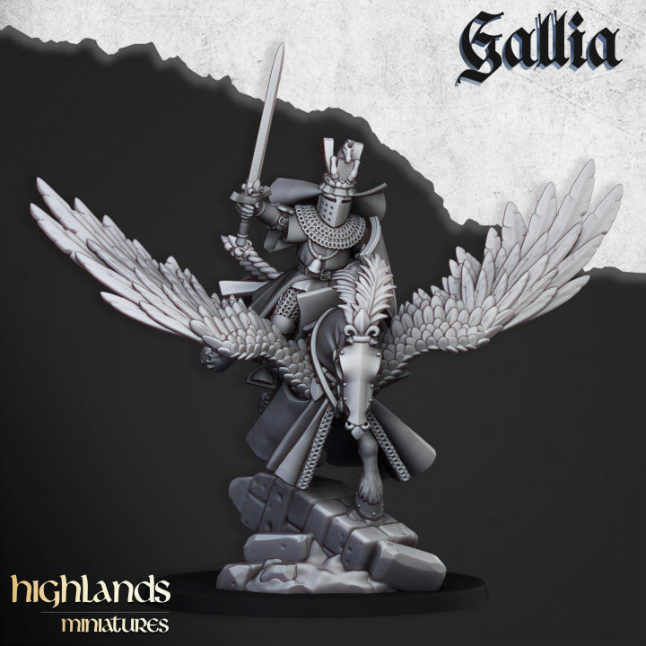 Gallia Knigths on Pegasus command group  3x  - Highlands Miniatures