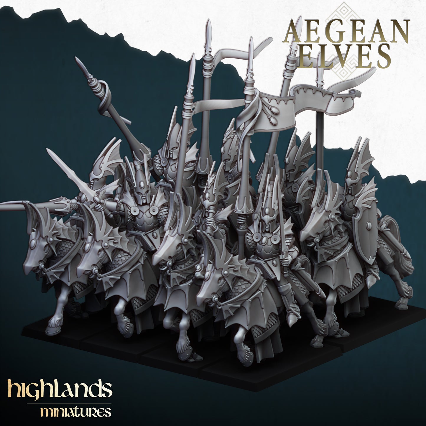 Aegean Elves Mounted Dragons 8x  - Highlands Miniatures