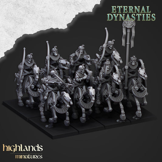 Ancient Skeletal Cavalry with Bows 8x - Highlands Miniatures