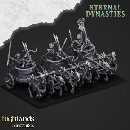 Ancient Skeletal Chariots 3x - Highlands Miniatures