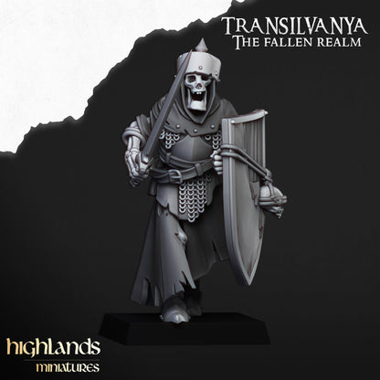 Transilvanya  skeletal Guard with hand weapons and shields - Highlands Miniatures