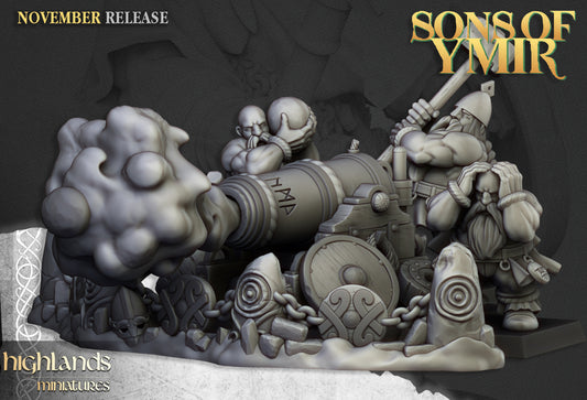 Dwarf Artillery Cannon Deployed - Highlands Miniatures