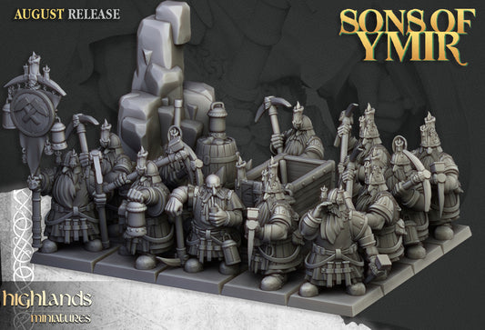 Dwarfs Miners Unit 12x - Highlands Miniatures