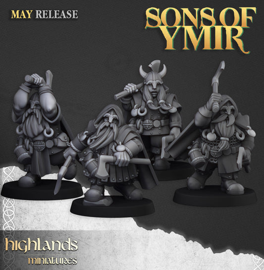 Dwarf Rangers throwing axes - Highlands Miniatures