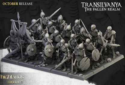 Transilvanya Skeleton Warriors with Swords unit 20x - Highlands Miniatures