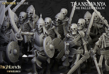 Transilvanya Skeleton Warriors with Swords unit 20x - Highlands Miniatures